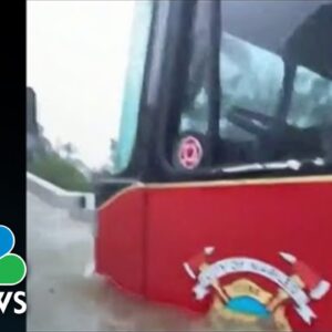 Fire Trucks In Naples Caught In Flooding