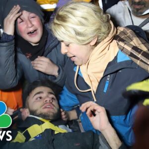 Watch: Tearful mom reunited with son rescued from collapsed building in Turkey