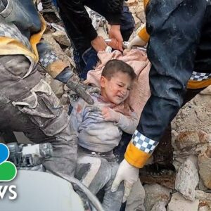 Syrian children pulled from rubble by earthquake rescue teams