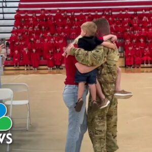 National Guard pilot's surprise family reunion at son's kindergarten graduation