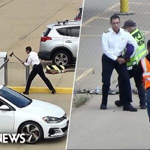 Watch: Video appears to show pilot destroy parking lot barrier with ax in Denver