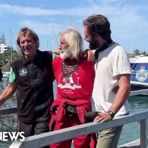 Sailors rescued from an inflatable catamaran damaged by sharks talk about their ordeal