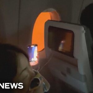 Video shows passengers stuck on burning plane in Japan